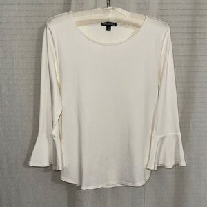 J.Crew M White Cotton Round Neck Quarter Bell Flare Sleeve Top